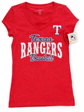 Texas Rangers Baseball V-Neck Tee Womens Small MLB Fan Red Blue NWT